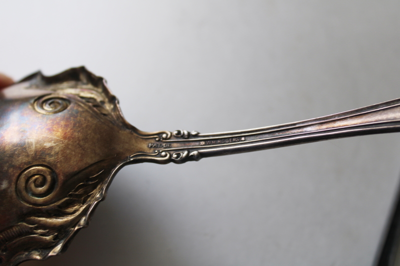 photo of large berry scoop serving spoons, shabby tarnished antique silver plate flatware  #5