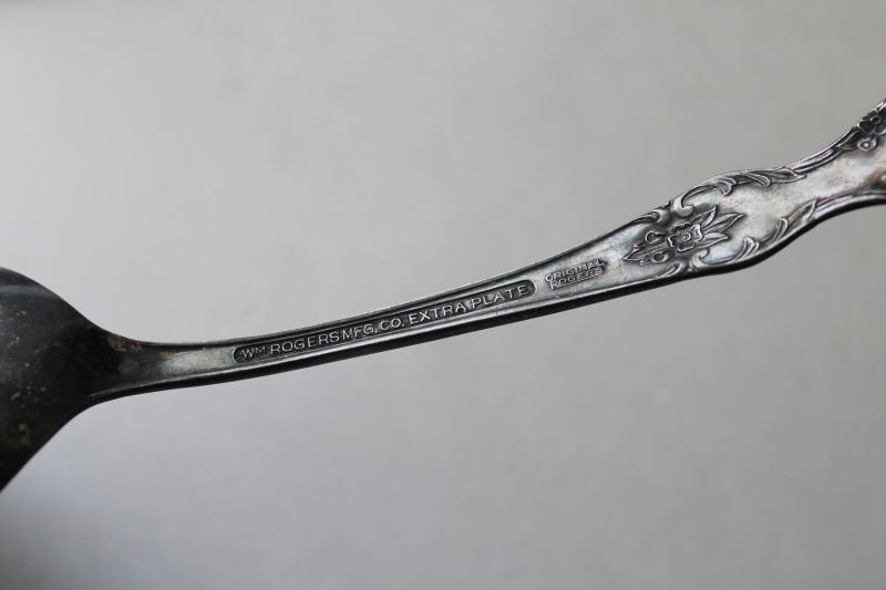 photo of large berry scoop serving spoons, shabby tarnished antique silver plate flatware  #6