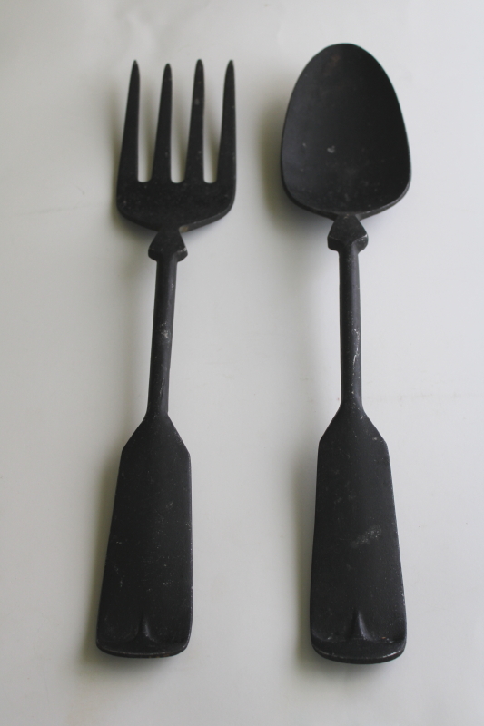 photo of large black metal fork & spoon, vintage farmhouse decor wall art, primitive sign style  #1