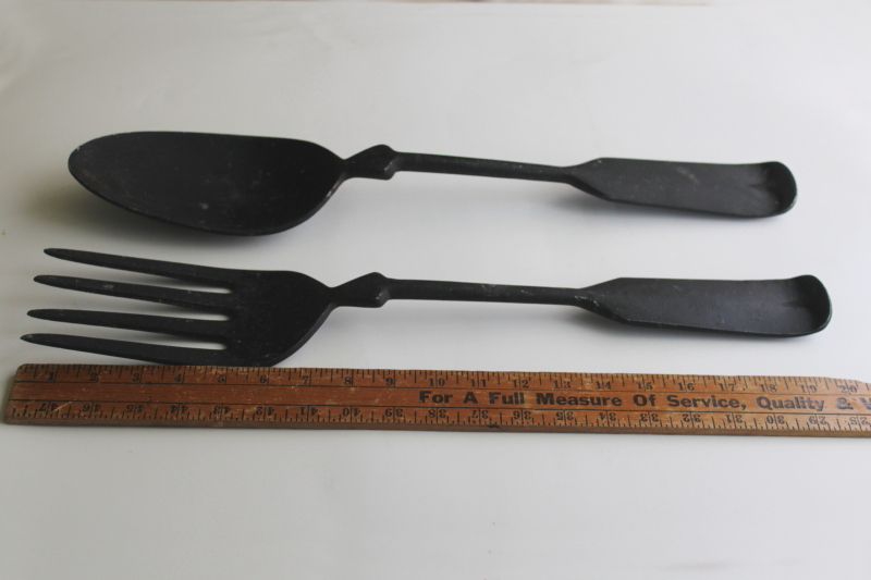 photo of large black metal fork & spoon, vintage farmhouse decor wall art, primitive sign style  #2