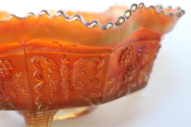 photo of large butterfly and berry pattern Fenton carnival glass bowl, marigold luster #3