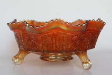 catalog photo of large butterfly and berry pattern Fenton carnival glass bowl, marigold luster