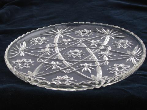 photo of large cake or torte serving plate, vintage Anchor Hocking prescut star pattern glass #2