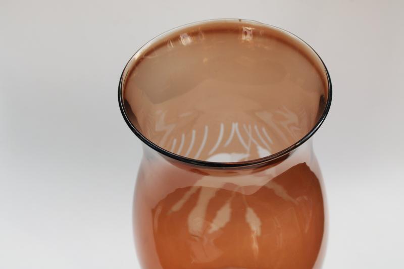 photo of large candle hurricane shade, duck or wild goose flying etched glass clear amber brown #4