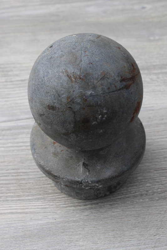 photo of large cast iron ball finial, vintage architectural ornament, flag pole top or gate mailbox post #1