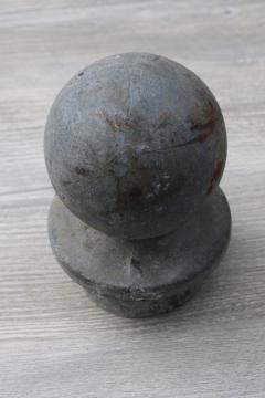photo of large cast iron ball finial, vintage architectural ornament, flag pole top or gate mailbox post
