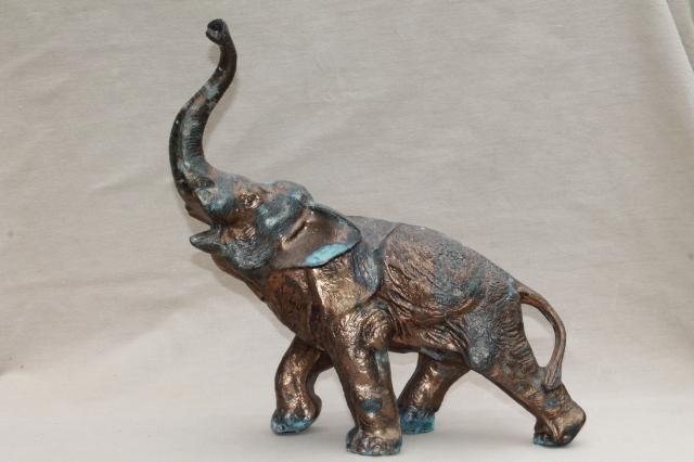 photo of large cast metal elephant statue figure w/ lovely old green verdigris bronze patina #3