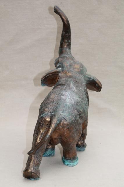 photo of large cast metal elephant statue figure w/ lovely old green verdigris bronze patina #6