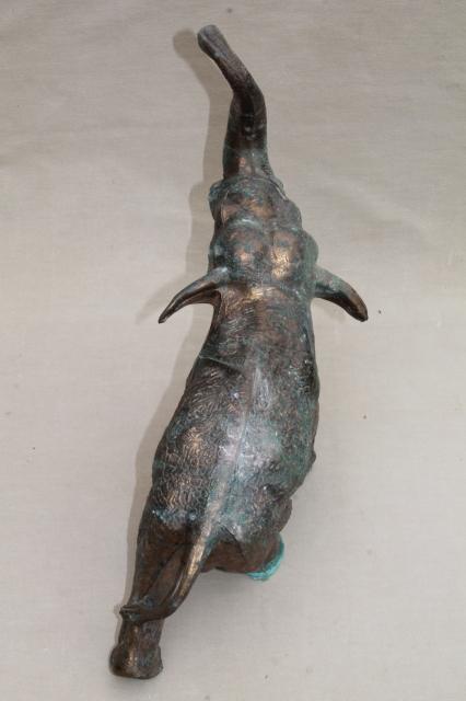 photo of large cast metal elephant statue figure w/ lovely old green verdigris bronze patina #7