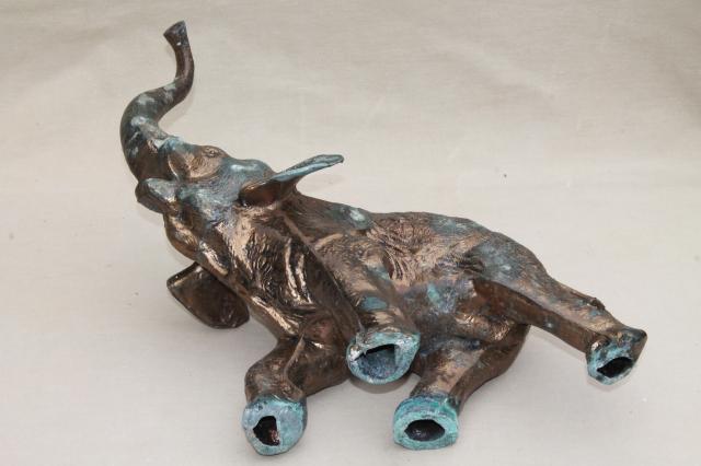 photo of large cast metal elephant statue figure w/ lovely old green verdigris bronze patina #8