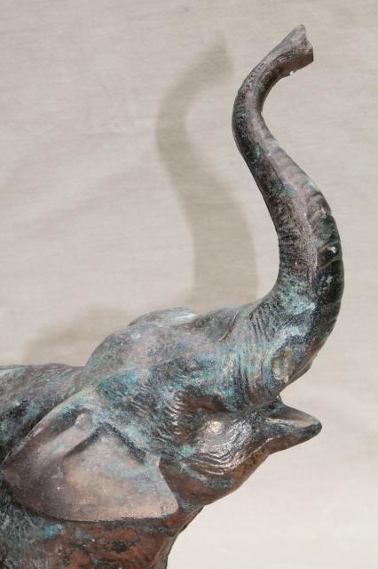 photo of large cast metal elephant statue figure w/ lovely old green verdigris bronze patina #10