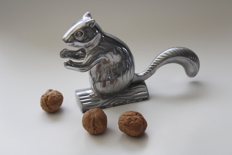 photo of large cast metal squirrel nutcracker, modern rustic woodland Christmas decor #1