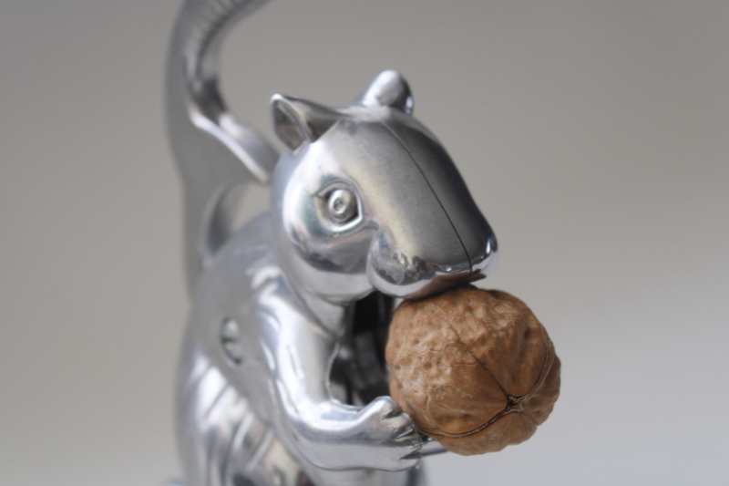 photo of large cast metal squirrel nutcracker, modern rustic woodland Christmas decor #2