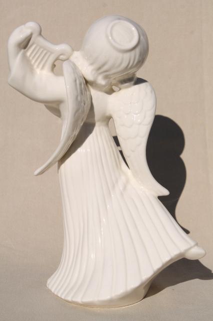 photo of large ceramic angels in ivory white glaze, pair vintage handmade Christmas angel statues #8