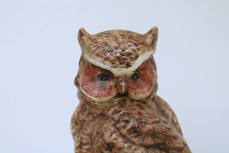 photo of large ceramic owl figure, vintage handmade statue life size owl painted realistic brown colors  #2