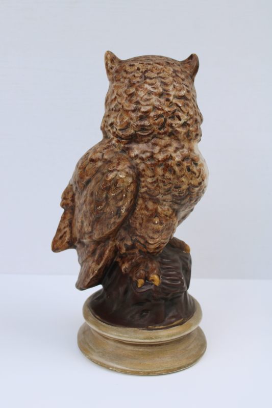 photo of large ceramic owl figure, vintage handmade statue life size owl painted realistic brown colors  #3