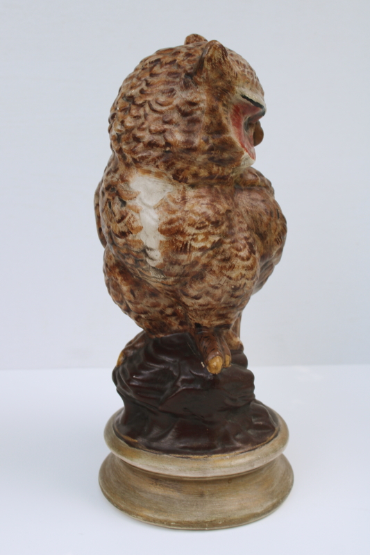 photo of large ceramic owl figure, vintage handmade statue life size owl painted realistic brown colors  #4