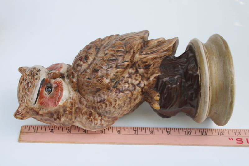 photo of large ceramic owl figure, vintage handmade statue life size owl painted realistic brown colors  #5