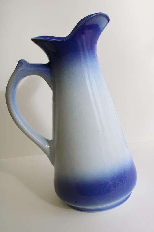photo of large ceramic pitcher w/ stag deer, cobalt blue shaded color like flow blue #7