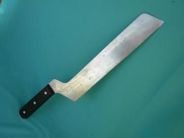 catalog photo of large cheese knife for professional kitchen or deli, vintage Germany