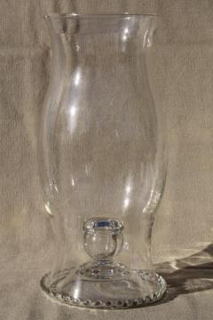 catalog photo of large clear glass hurricane lamp for candles, vintage chimney shade candle holder 