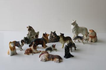 catalog photo of large collection of miniature collies, tiny collie dog figurines vintage china, resin etc