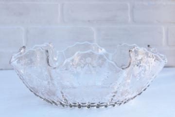 large crimped bowl vintage elegant glass Prelude etched pattern Radiance New Martinsville Viking glass