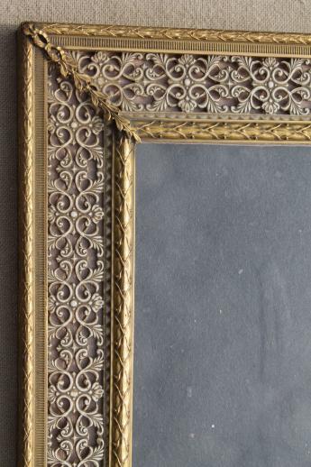 photo of large easel picture frame for table sign or vanity stand mirror, vintage gold metal filigree frame #6