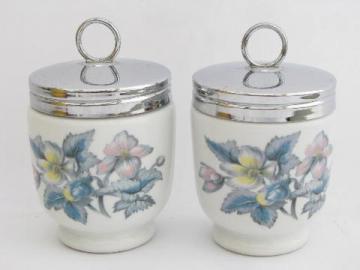 catalog photo of large egg coddlers, Woodland flowers vintage Royal Worcester china