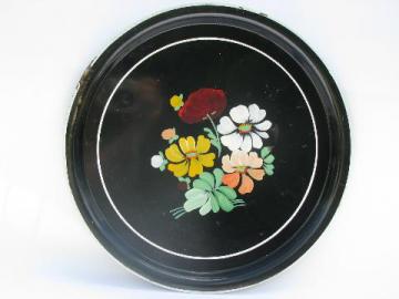 catalog photo of large enamelware tray w/ hand-painted flowers, vintage Ransburg