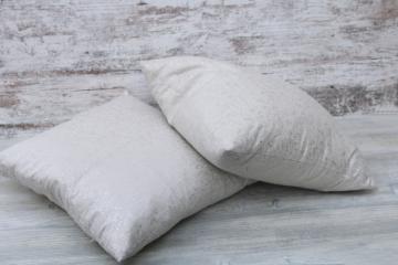 catalog photo of large feather pillow inserts w/ zip cotton covers ivory white w/ silver metallic sparkle