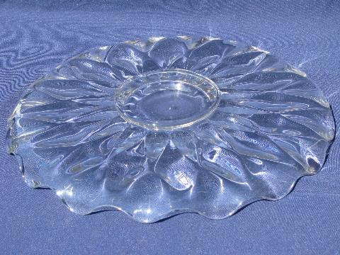 photo of large flat cake or torte plate, vintage pressed pattern Indiana glass? #3