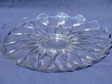 catalog photo of large flat cake or torte plate, vintage pressed pattern Indiana glass?