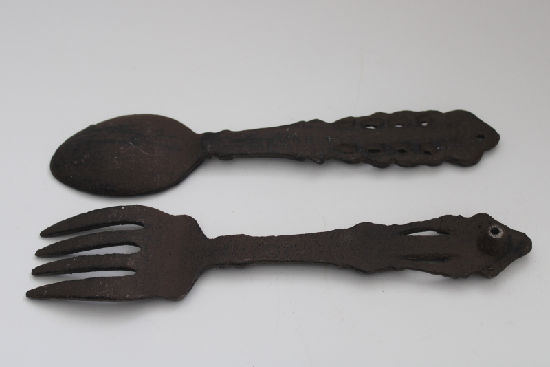 photo of large fork and spoon decorative cast iron wall art, vintage style french country kitchen decor #2