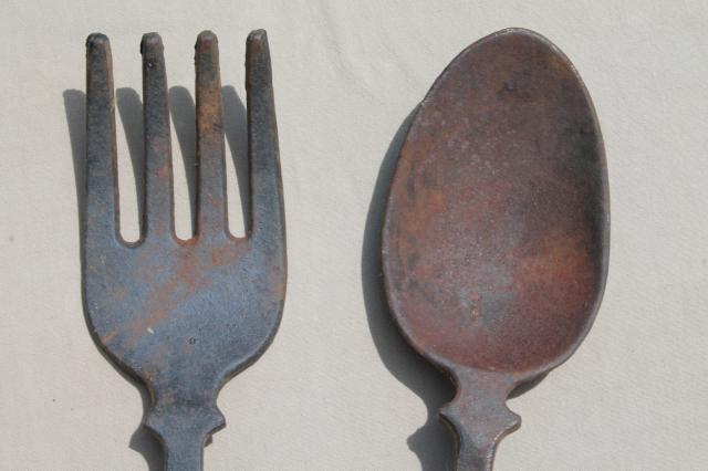 photo of large fork & spoon vintage cast iron metal wall art, kitchen or restaurant sign plaques #5