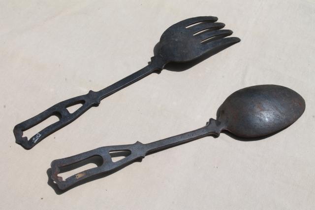 photo of large fork & spoon vintage cast iron metal wall art, kitchen or restaurant sign plaques #6