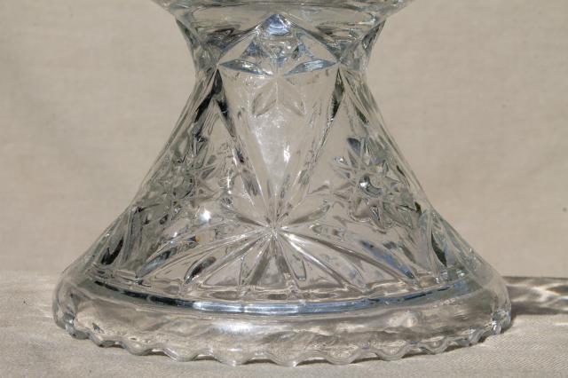 photo of large glass cake stand, vintage Anchor Hocking pres cut star pattern glass pedestal plate #5