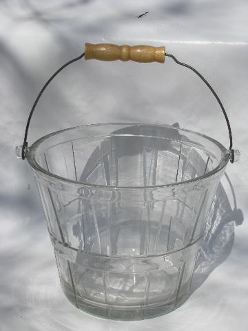 photo of large glass flower bucket for flowers or ice, old fashioned country farm pail #1