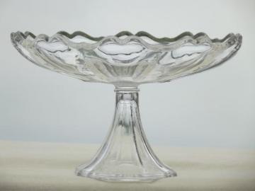 catalog photo of large glass flower compote bowl, pedestal fruit bowl or salad bowl