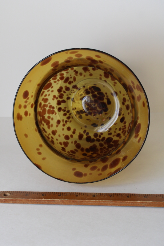 photo of large hand blown glass flower vase, 90s vintage tortoise shell spotted amber brown glass  #6