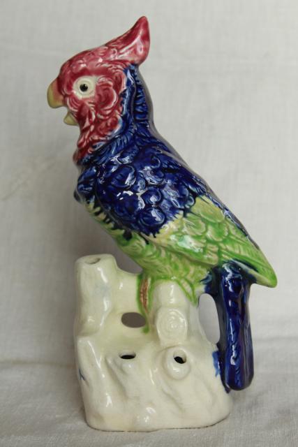 photo of large hand painted ceramic parrot flower holder figurine, vintage made in Japan  #3