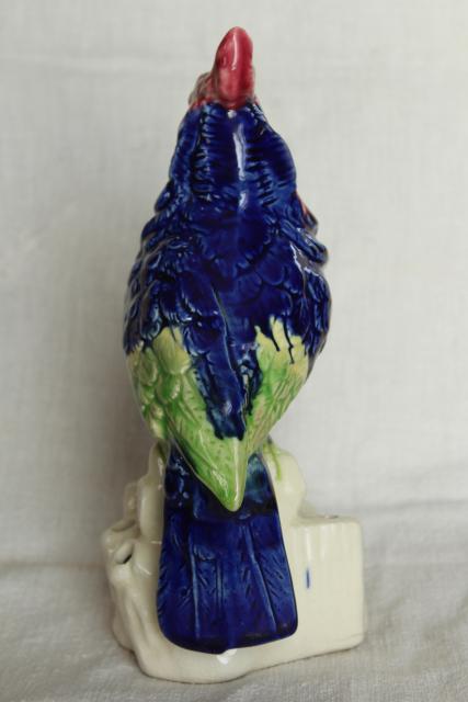 photo of large hand painted ceramic parrot flower holder figurine, vintage made in Japan  #4