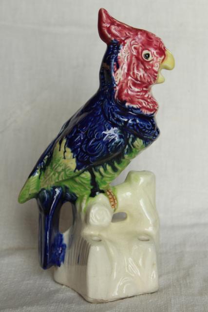 photo of large hand painted ceramic parrot flower holder figurine, vintage made in Japan  #5