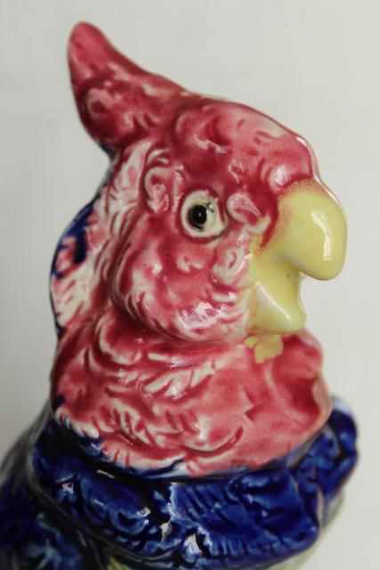 photo of large hand painted ceramic parrot flower holder figurine, vintage made in Japan  #7