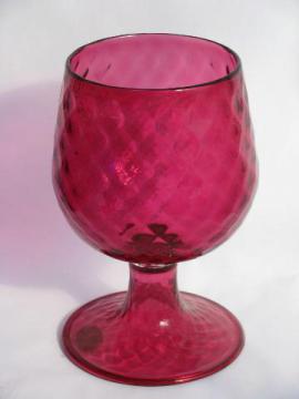 catalog photo of large hand-blown Venetian glass vase, cranberry pink swirl, old Murano label