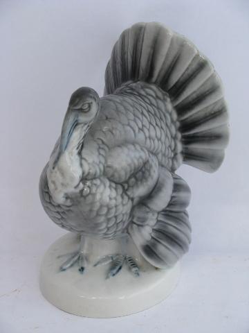 photo of large hand-painted porcelain Thanksgiving tom turkey, vintage Bavaria #1