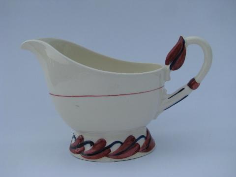 photo of large hand-painted sauce dish or gravy boat, vintage Vernonware California pottery #1