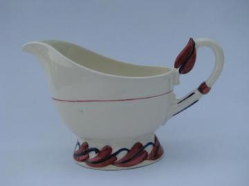 catalog photo of large hand-painted sauce dish or gravy boat, vintage Vernonware California pottery