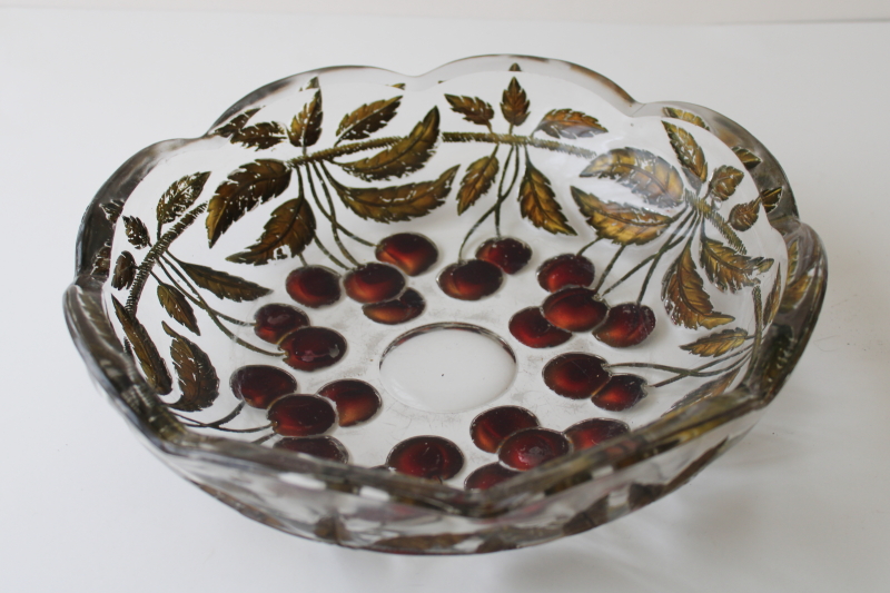 photo of large heavy antique glass bowl cherry and cable EAPG gold & ruby Victorian vintage glass #1