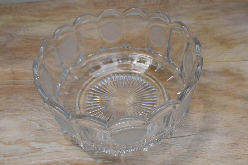 photo of large heavy crystal clear coin glass bowl, 1970s vintage Fostoria made for Avon #2